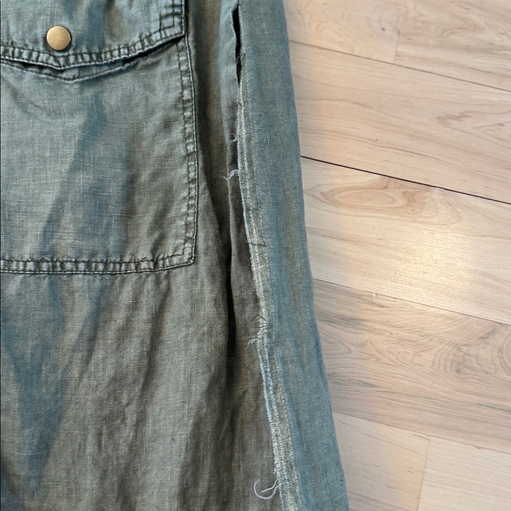 Sundance Grace Eyelet Hooded Linen Utility Jacket in olive green-M-Boho-Read - Picture 8 of 10